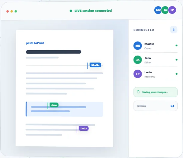 LIVE collaboration with owner, editor and viewer roles
