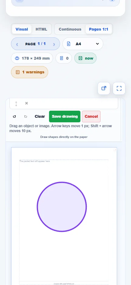 Drawing directly on a page on a mobile screen