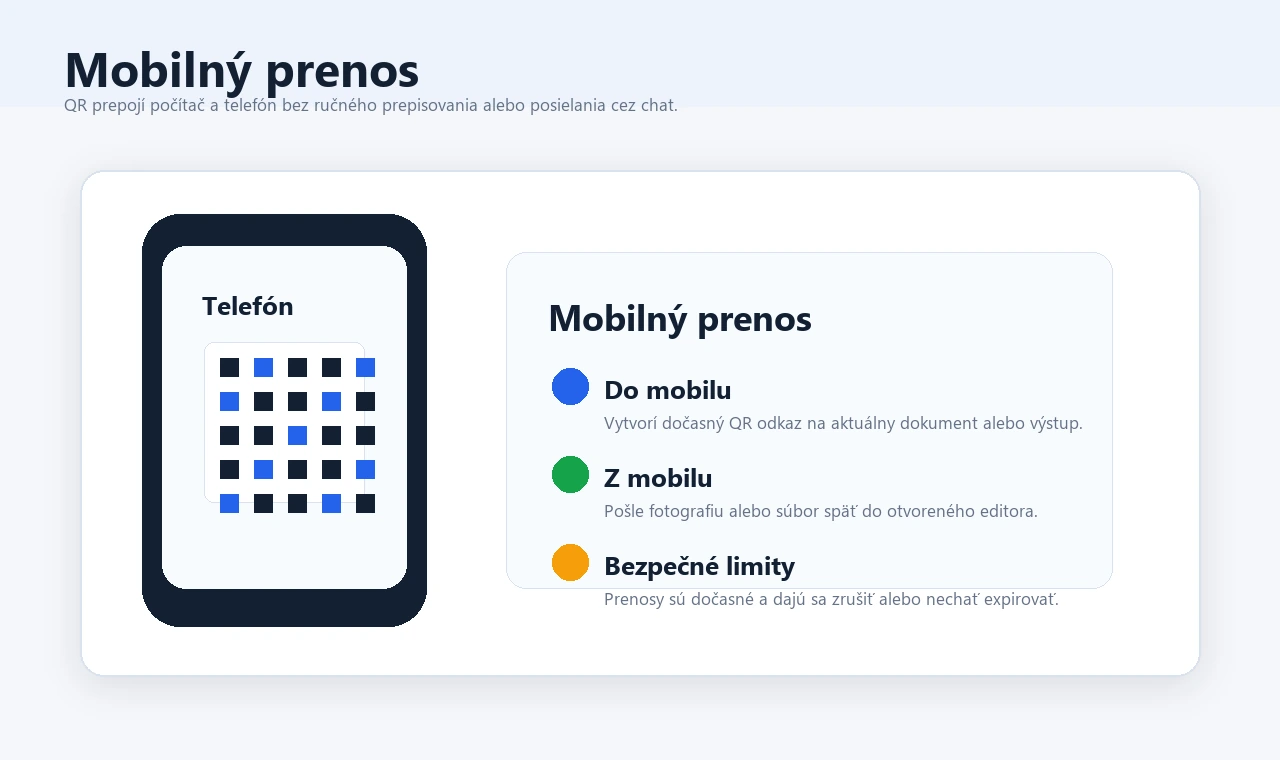 Mobilný prenos cez QR kód medzi počítačom a telefónom